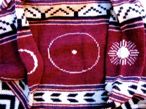 The Tao of Me Sweater designed by me, knitted by Fanny on her machine, circa 1977 - Photo by Jan Ketchel
